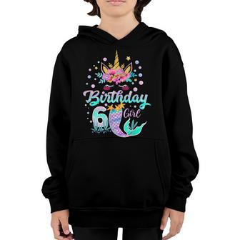 6 Years Old 6Th Birthday Girl Unicorn Mermaid Tail Youth Hoodie - Thegiftio UK