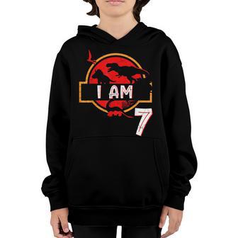 7 Year Old 7Th Birthday Boy T-Rex Dinosaur Youth Hoodie - Thegiftio UK