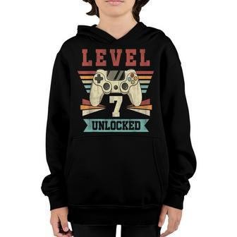 7 Year Old Gifts Level 7 Unlocked 7Th Birthday Video Game Youth Hoodie - Seseable