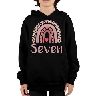 7 Year Old Leopard Rainbow Birthday Party Cute Girl 7Th Gift Youth Hoodie - Thegiftio UK