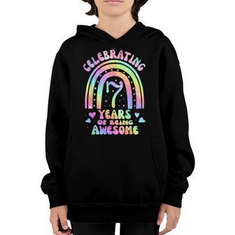 7 Years Of Being Awesome Bday 7Th Birthday Girl Tie Dye Youth Hoodie - Thegiftio UK