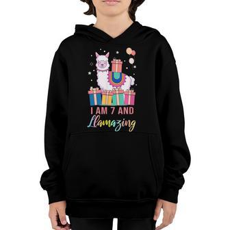7 Years Old 7Th Birthday Llama Birthday Girl Gift V11 Youth Hoodie - Thegiftio UK