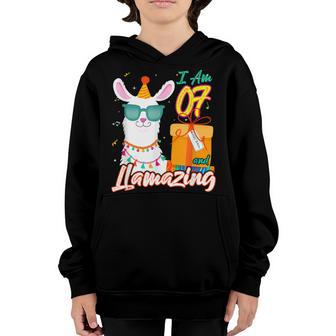 7 Years Old 7Th Birthday Llama Birthday Girl Gift V6 Youth Hoodie - Thegiftio UK