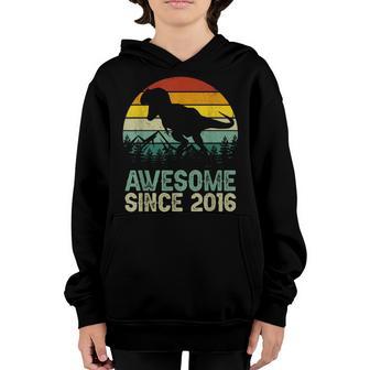 7 Years Old Boy Dinosaur T-Rex Awesome Since 2016 Birthday Youth Hoodie - Thegiftio UK