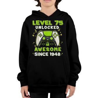 75Th Birthday Gift Boys Level 75 Unlocked 75 Years Old Gamer Youth Hoodie - Thegiftio UK