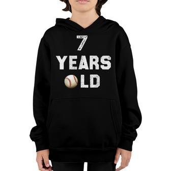 7Th Birthday Baseball Big Number Seven 7 Year Old Boy Girl V3 Youth Hoodie - Thegiftio UK