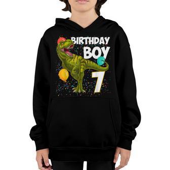 7Th Birthday Boy 7 Years Old Dinosaur Saurus T Rex Lover Kid Youth Hoodie - Thegiftio UK