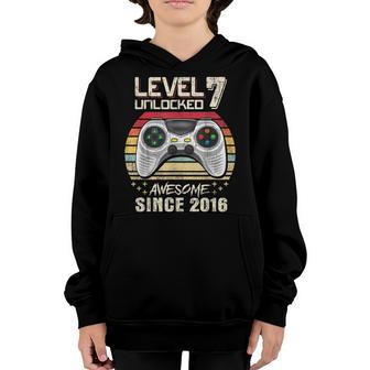7Th Birthday Boy Level 7 Unlocked Awesome Since 2016 Gifts V2 Youth Hoodie - Thegiftio UK
