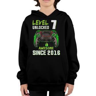 7Th Birthday Boy Level 7 Unlocked Awesome Since 2016 Gifts Youth Hoodie - Thegiftio UK