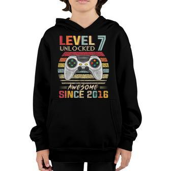 7Th Birthday Boy Level 7 Unlocked Awesome Since 2016 Gifts Youth Hoodie - Seseable