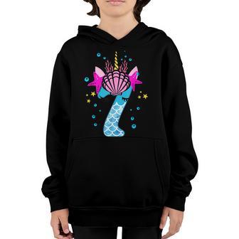 7Th Birthday Girl Unicorn Mermaid 7 Years Old Youth Hoodie - Thegiftio UK