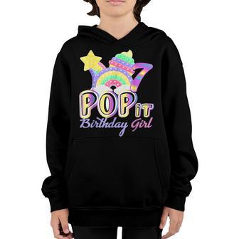 7Th Birthday Rainbow Fidget Pop It Birthday Girl 7 Year Old Youth Hoodie - Thegiftio UK