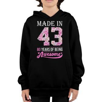 80 Years Old Gifts 80Th Birthday Made In 1943 Girls Floral Youth Hoodie - Thegiftio UK