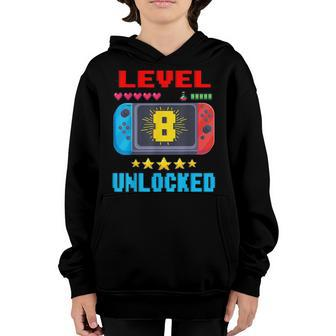 8Th Birthday Boy Level 8 Unlocked Video Gamer Birthday Youth Hoodie | Mazezy