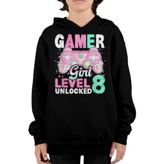 8Th Birthday Girl Gamer Gaming Level 8 Unlocked Video Game Youth Hoodie - Thegiftio UK