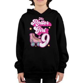 9 Year Old Birthday Skate Kids Roller Girl Skating 9Th Bday Youth Hoodie - Thegiftio UK