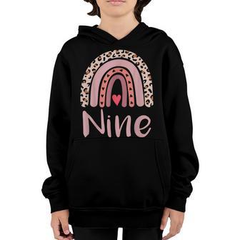 9 Year Old Leopard Rainbow Birthday Party Cute Girl 9Th Gift Youth Hoodie - Thegiftio UK