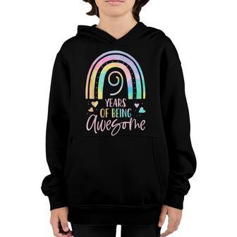 9 Years Of Being Awesome Rainbow Tie Dye 9Th Birthday Girl Youth Hoodie - Thegiftio UK