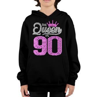 90 Yr Old Gifts This Queen Is 90Th Birthday Girl Pink Crown Youth Hoodie - Thegiftio UK