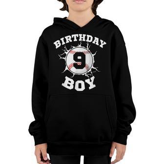 9Th Birthday Baseball Boy 9 Year Old Baseball Player Youth Hoodie - Thegiftio UK