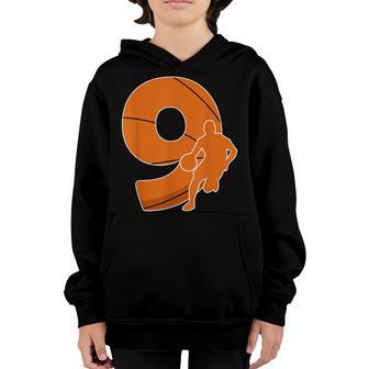 9Th Birthday Basketball Big Number 9 Year Old Boy Girl Youth Hoodie - Thegiftio UK