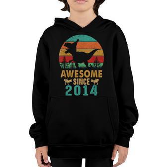 9Th Birthday Dinosaur 9 Year Old Boys Awesome Since 2014 V6 Youth Hoodie - Thegiftio UK