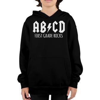 Abcd First Grade Rocks Teacher Back To School Youth Hoodie - Thegiftio UK
