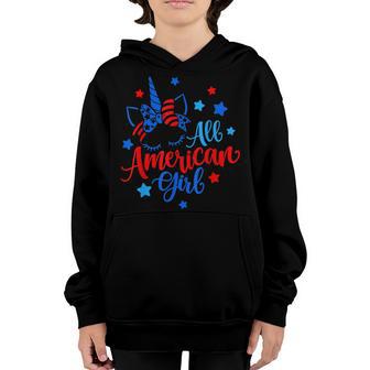 All American Girl Unicorn Usa Flag Patriotic 4Th Of July Kid Youth Hoodie - Thegiftio UK