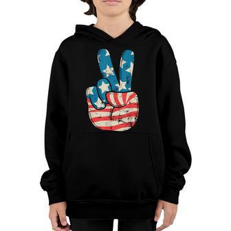 American Flag Peace Sign Hand 4Th Of July Patriotic Men Boys Youth Hoodie - Thegiftio UK