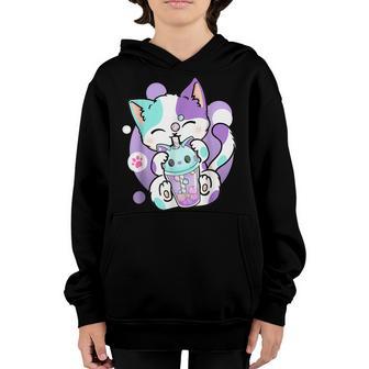 Anime Kawaii Cat Boba Bubble Tea Neko Boba Tea Cat For Girls Youth Hoodie - Thegiftio UK
