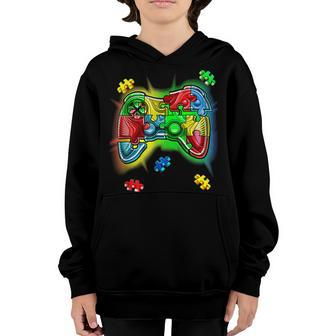 Autism Awareness Video Game Controller Puzzle Piece Boys Youth Hoodie - Seseable