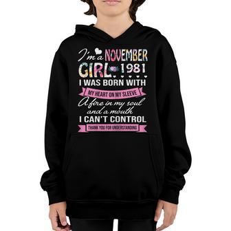 Awesome Since 1981 39Th Birthday Im A November Girl 1981 Youth Hoodie - Thegiftio UK