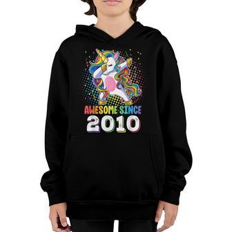 Awesome Since 2010 Girls Boys Dabbing Unicorn Birthday Youth Hoodie - Thegiftio UK