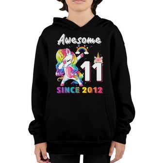 Awesome Since 2012 Dabbing Unicorn 11 Year Old Birthday Girl Youth Hoodie - Thegiftio UK
