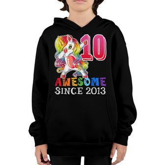 Awesome Since 2013 Dabbing Unicorn 10 Year Old Birthday Girl Youth Hoodie - Thegiftio UK