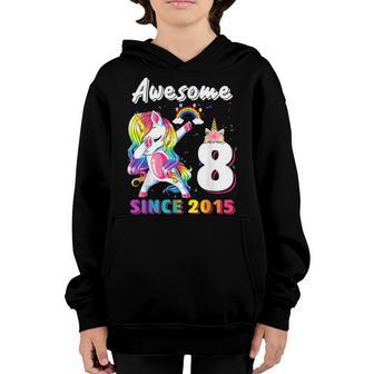 Awesome Since 2015 Dabbing Unicorn 8 Year Old Birthday Girl Youth Hoodie - Thegiftio UK