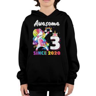 Awesome Since 2020 Dabbing Unicorn 3 Year Old Birthday Girl Youth Hoodie - Thegiftio UK