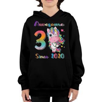 Awesome Since 2020 Flossing Unicorn 3 Year Old Birthday Girl Youth Hoodie - Thegiftio UK