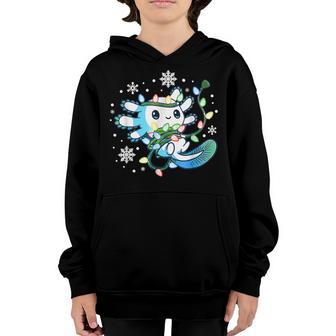 Axolotl Christmas Lights Xmas Tree Kids Girls Boys Pajamas Youth Hoodie - Thegiftio UK