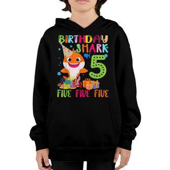 Baby Cute Shark 5Th Birthday Boy Girl 5 Years Old Youth Hoodie - Thegiftio UK