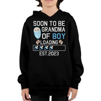 Baby Mom Soon To Be Grandma Of Boy Grandson Loading Est 2023 Youth Hoodie - Thegiftio UK