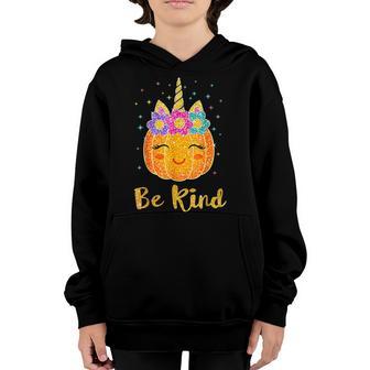 Be Kind Pumpkin Unicorn Girl Kids Orange Unity Day 2022 Youth Hoodie - Thegiftio UK