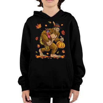 Bigfoot Pilgrim Turkey Pumpkin Thanksgiving Day Boys Men Youth Hoodie - Thegiftio UK