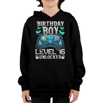 Birthday Boy Level 16 Unlocked Gamer 16Th Birthday Gift Youth Hoodie - Thegiftio UK