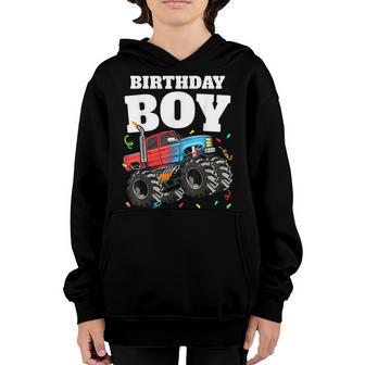 Birthday Boy Monster Truck Theme Birthday Crew Youth Hoodie - Thegiftio UK