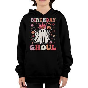 Birthday Ghoul Floral Ghost Kid Girl Groovy Halloween Party Youth Hoodie - Thegiftio UK