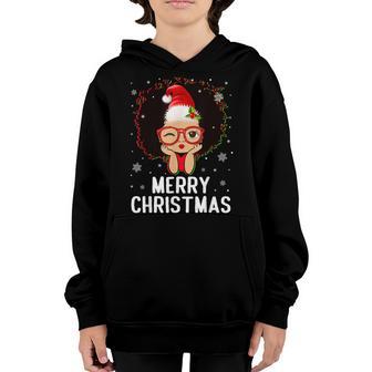 Black African American Girl Santa Hat Christmas Melanin Kids Youth Hoodie - Thegiftio UK