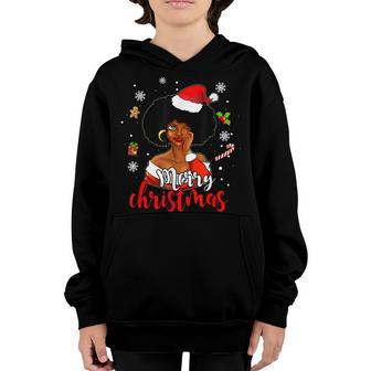 Black African Girl American Melanin Christmas Santa Hat Xmas V14 Youth Hoodie - Thegiftio UK