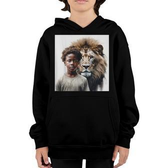 Black Boy Walking With Lions Black Pride African American Youth Hoodie | Mazezy CA