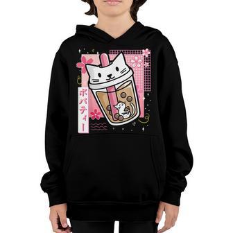 Boba Tea Cat Bubble Tea Kawaii Anime Japanese Girls Nager V8 Youth Hoodie - Thegiftio UK